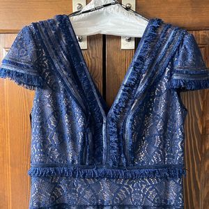 NWT Blue Fringe Tadashi Long dress Size 14